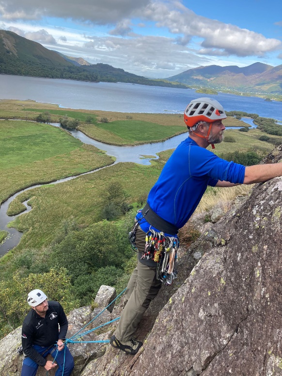Learning to multi pitch lead climb in the Lake District.