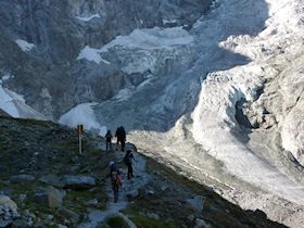 Walking out of Arolla towards the Glacier.