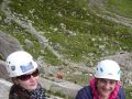 Tracy and Wioleta at a stance multi pitching on Idwal Slabs, North Wales.