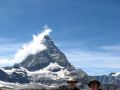 Alpine resting at the Trocknersteg with the Matterhorn behind