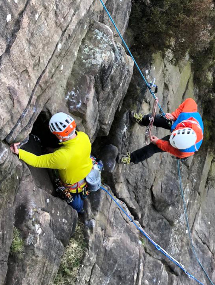 Learning to Lead Climb at the Roaches on a cold and clear April day. Ian Fox leading a route in good style. Picture by Tam O'Donnell